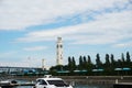 Montreal Clock Tower in the Old Port of Montreal, Canada. Background is a blue cloudy sky Royalty Free Stock Photo