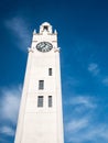 Montreal clock tower, Quai de l`Horloge, at the entrance of the old port of Montreal. Against blue sky Royalty Free Stock Photo