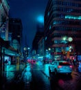 Montreal downtown night view with a gloomy and moody street Royalty Free Stock Photo