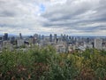 Montreal downtown skyscraper Skyline modern historic building Saint Lawrence river cloudy sky Mont Royal Park Quebec Canada