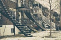 Montreal houses with external metal stairs Royalty Free Stock Photo