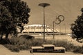 Montreal Olympic Stadium tower olympic rings cauldron. Royalty Free Stock Photo