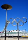 Montreal Olympic Stadium tower olympic rings cauldron. Royalty Free Stock Photo