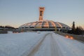 The Montreal Olympic Stadium and tower at sunset. Royalty Free Stock Photo