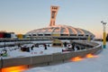 The Montreal Olympic Stadium and tower at sunset. Royalty Free Stock Photo