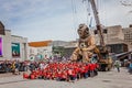 Montreal, Quebec, Canada - May 21, 2017: The team of 375 taking photo with deep-sea giant marionette