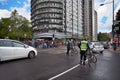 Montreal, Quebec, Canada, September 29, 2018: Activists marching for the environment. The protest takes place on the street Jeanne