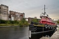 Montreal, Quebec, Canada September 29, 2018: Derelict tugboat Daniel McAllister on Lachine Canal in Old Montreal