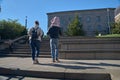 Montreal, Quebec, Canada September 14, 2018: McGill Campus - State Research University in English. A young family walks in the