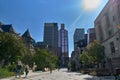 Montreal, Quebec, Canada September 14, 2018: McGill Campus - State Research University in English. A young family walks in the