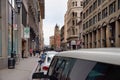 Montreal, Quebec, Canada, September 29, 2018: People are walking. street in downtown Centre Business District in Montreal, Quebec Royalty Free Stock Photo