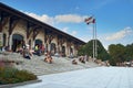 Montreal, Quebec, Canada September 01, 2018: Tourists sit on the steps, enjoying a warm summer day in Belvedere Kondiaronk in Royalty Free Stock Photo