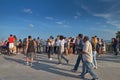 Montreal, Quebec, Canada September 01, 2018: Tourists sit on the steps, enjoying a warm summer day in Belvedere Kondiaronk in Royalty Free Stock Photo