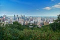 Montreal, Quebec, Canada, September 01, 2018: view of the city of Montreal in Quebec, from the Chalet du Mont Royal Mount Royal Royalty Free Stock Photo