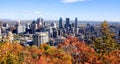 The view of the city from the Kondiaronk Belvedere Mount Royal. Royalty Free Stock Photo