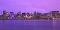 Montreal skyline illuminated at dusk and Saint Lawrence River Royalty Free Stock Photo