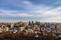 Montreal skyline from mt royal park blue sky