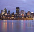 Montreal skyline and reflections at dusk, Quebec Royalty Free Stock Photo