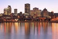 Montreal skyline and reflections at dusk, Quebec, Canada Royalty Free Stock Photo
