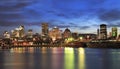 Montreal skyline and St Laurence River at dusk