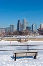 Montreal Skyline in winter from Lachine Canal. Royalty Free Stock Photo