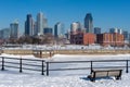 Montreal Skyline in winter from Lachine Canal. Royalty Free Stock Photo