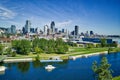 Montreal skyline with yacht in foreground