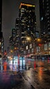 Montreal Streets In The Night During Rain Royalty Free Stock Photo