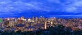 Montreal view at sunrise or sunset time with blue sky. Panoramic skyline of Canadian city. Beautiful night clouds over Montreal Royalty Free Stock Photo