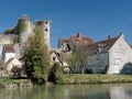 Montresor village and castle seen from the Indrois river, France