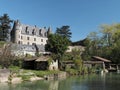 Montresor village and castle seen from the Indrois river, France