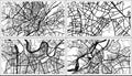 Montreuil, Grenoble, Metz and Limoges France City Maps Set in Black and White Color in Retro Style