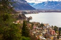 Montreux city panorama at winter time, Switzerland Royalty Free Stock Photo