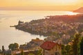 Montreux sunset skyline in Leman Geneva Swiss