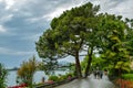 People walking on promenade near Lake Geneva in Montreux Royalty Free Stock Photo