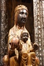 Montserrat, Spain - April 5, 2019: 12th century statue of Black Madonna of Montserrat in cathedral of Montserrat