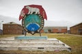 Monument in the abandoned Russian arctic settlement Pyramiden, Norway.