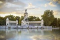 Monument Alfonso XII in the Retiro Park in Madrid. Sunrise Royalty Free Stock Photo