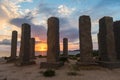 Ibiza, Spain; October 23 2021: Beautiful sunset near the Stonege monument of Ibiza at Cala Llentia