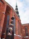 Monument `Bremen Town Musicians` in front of St. Peter`s Church. Royalty Free Stock Photo