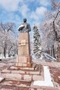 Monument-bust to Panfilov, entrance to park named after 28 Panfilov guardsmen, Almaty, Kazakhstan