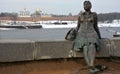 Monument, called Tired woman tourist