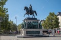 Monument in center of Cologne of Kaiser Freidrich Wilhelm at Heumarkt. Royalty Free Stock Photo