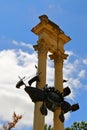 Monument of Christopher Columbus decorated with the prows of two ships and a lion in the garden de Murillo in Seville, capital of Royalty Free Stock Photo