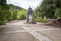 Monument with cross on Lluc Monastery, Majorca, Spain