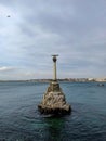 Monument of Dead war ships in water of Black sea in Sebastopol Royalty Free Stock Photo