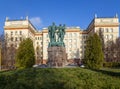 Monument dedicated to Student construction teams near Physics faculty of Lomonosov Moscow State University MSU on Sparrow Hills