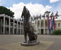 Monument dog Bimu White - Black Ear on the square in front of the puppet theater in the city of Voronezh