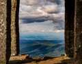 Monument on the Donon mountain peak in the Vosges. Historic sacred place where the rituals of the Celts and Proto-Celts took place