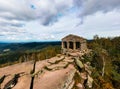 Monument on the Donon mountain peak in the Vosges. Historic sacred place where the rituals of the Celts and Proto-Celts took place